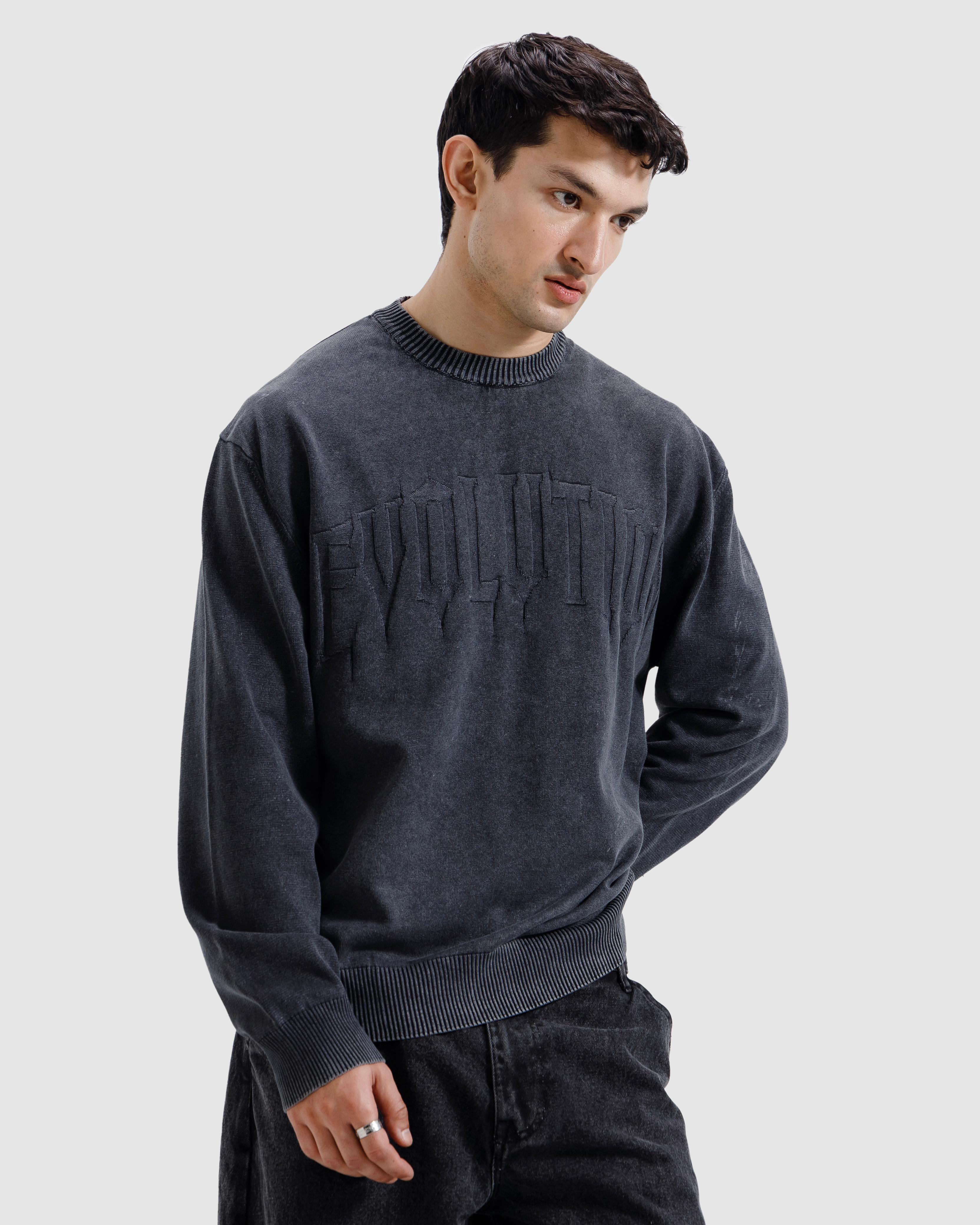 Washed Jacquard Text Knit Sweater