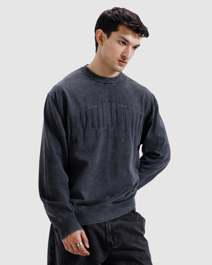 Washed Jacquard Text Knit Sweater