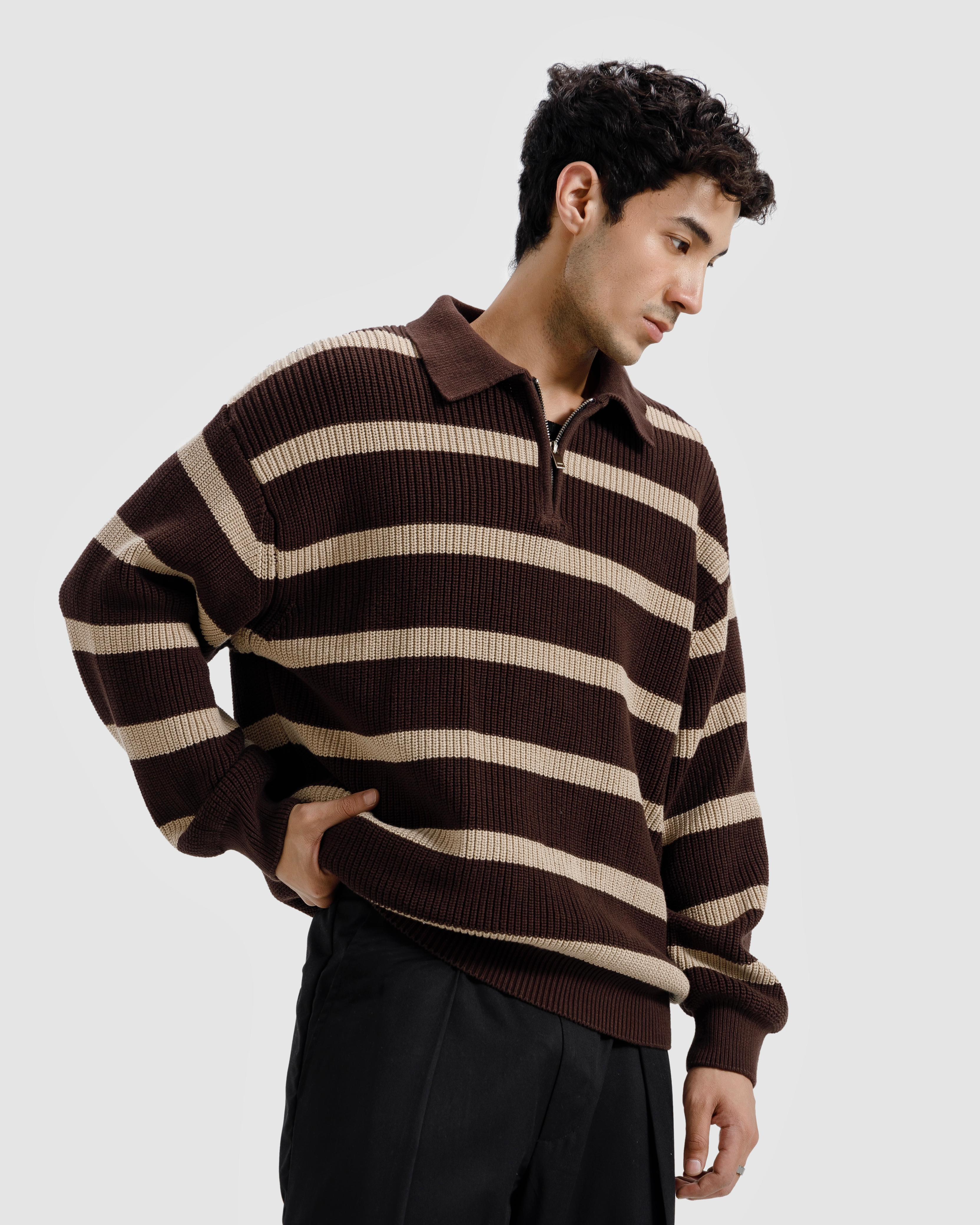 Striped Knitted Quarter-Zip Sweater