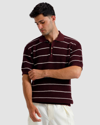 Striped Textured Knit Polo