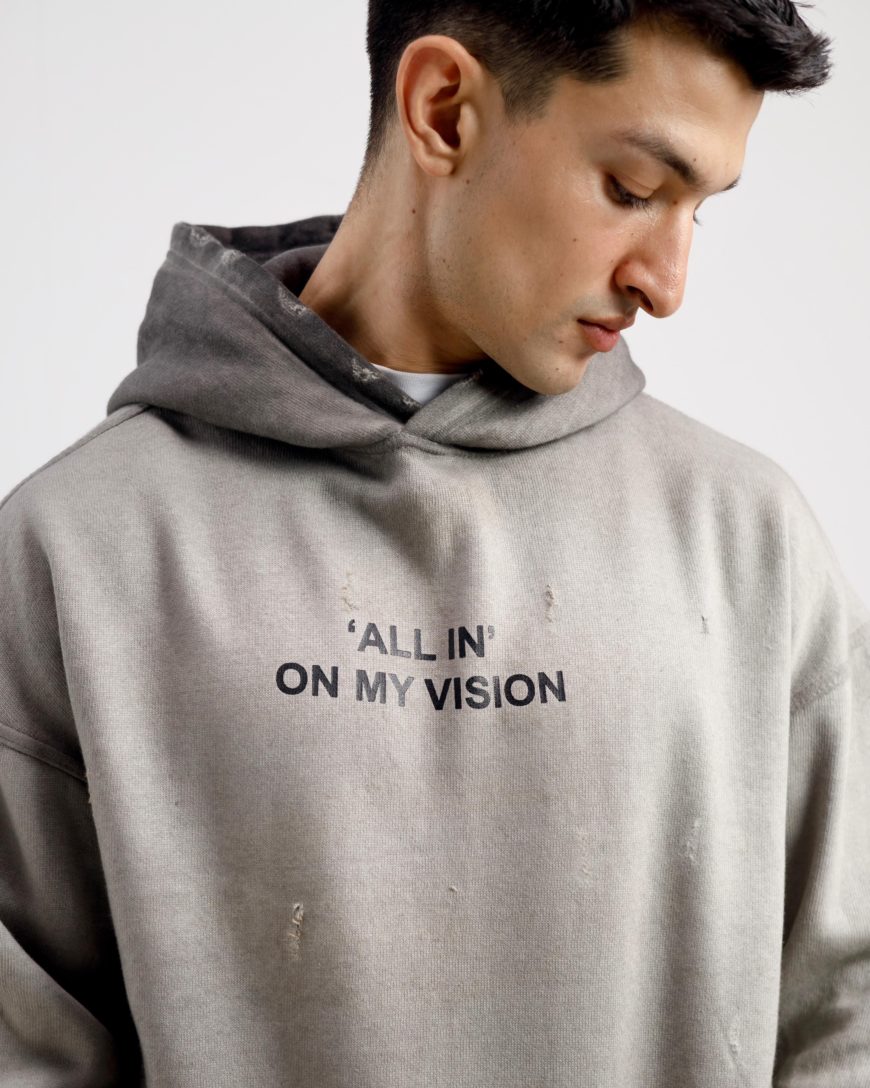 Washed All In On My Vision Distressed Hoodie