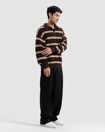 Striped Knitted Quarter-Zip Sweater