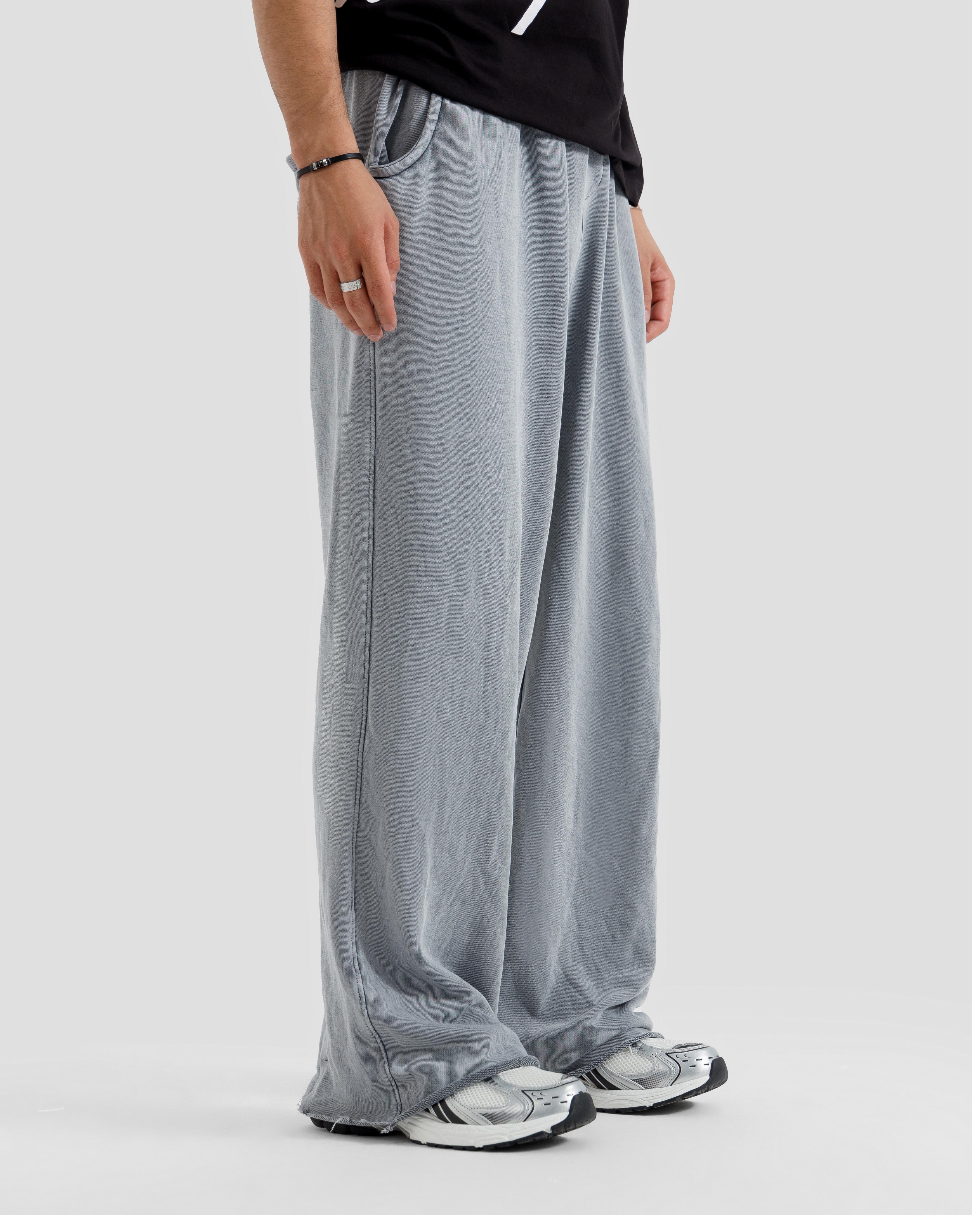 Washed Baggy Trousers With Raw Edges