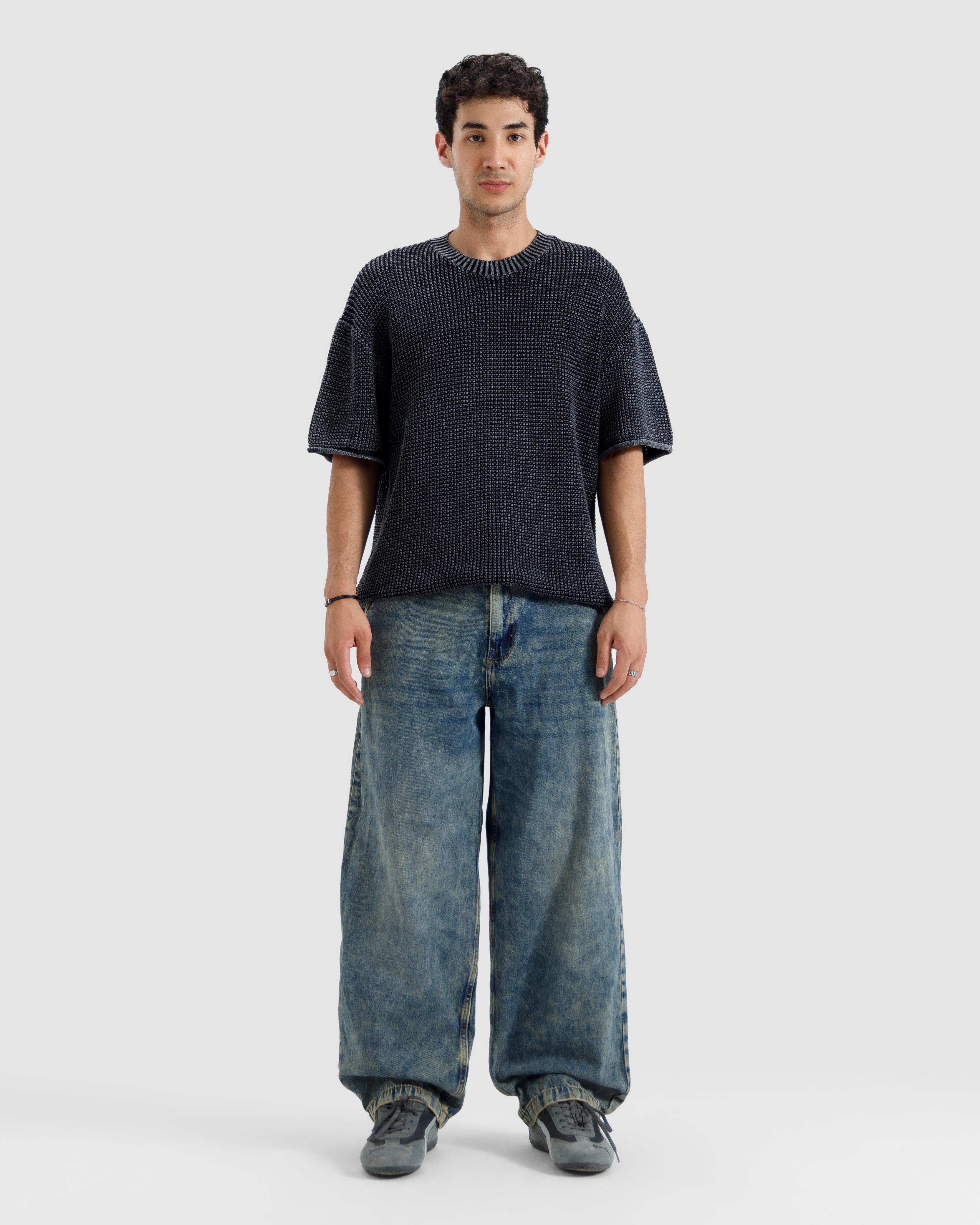 Relaxed Fit Washed Textured Knit Tshirt