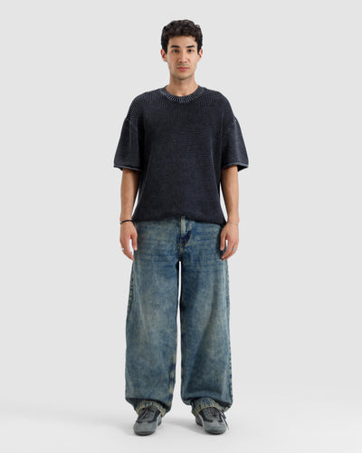 Relaxed Fit Washed Textured Knit Tshirt