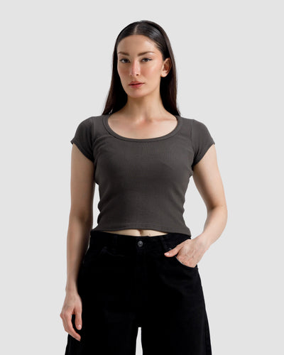 Scoop Neck Rib Tshirt