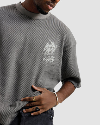 Washed Waffle Knit Pierced Hearts Tshirt