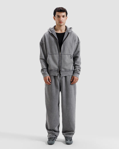 Washed Frayed Zipper Hoodie