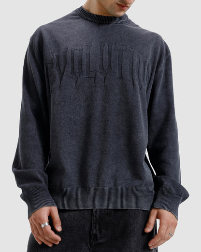 Washed Jacquard Text Knit Sweater