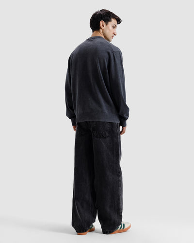 Washed Jacquard Text Knit Sweater