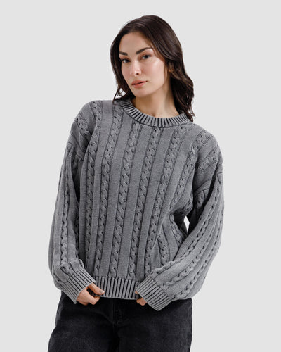 Washed Cable Knit Sweater