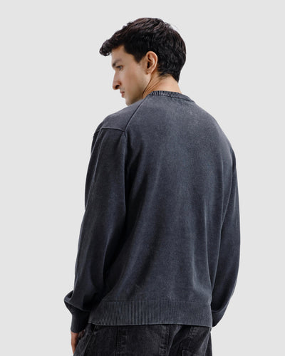 Washed Jacquard Text Knit Sweater