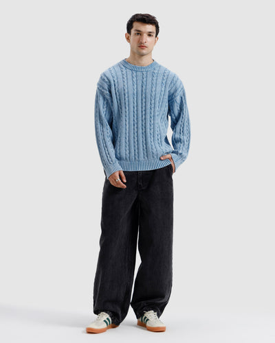 Washed Cable Knit Sweater