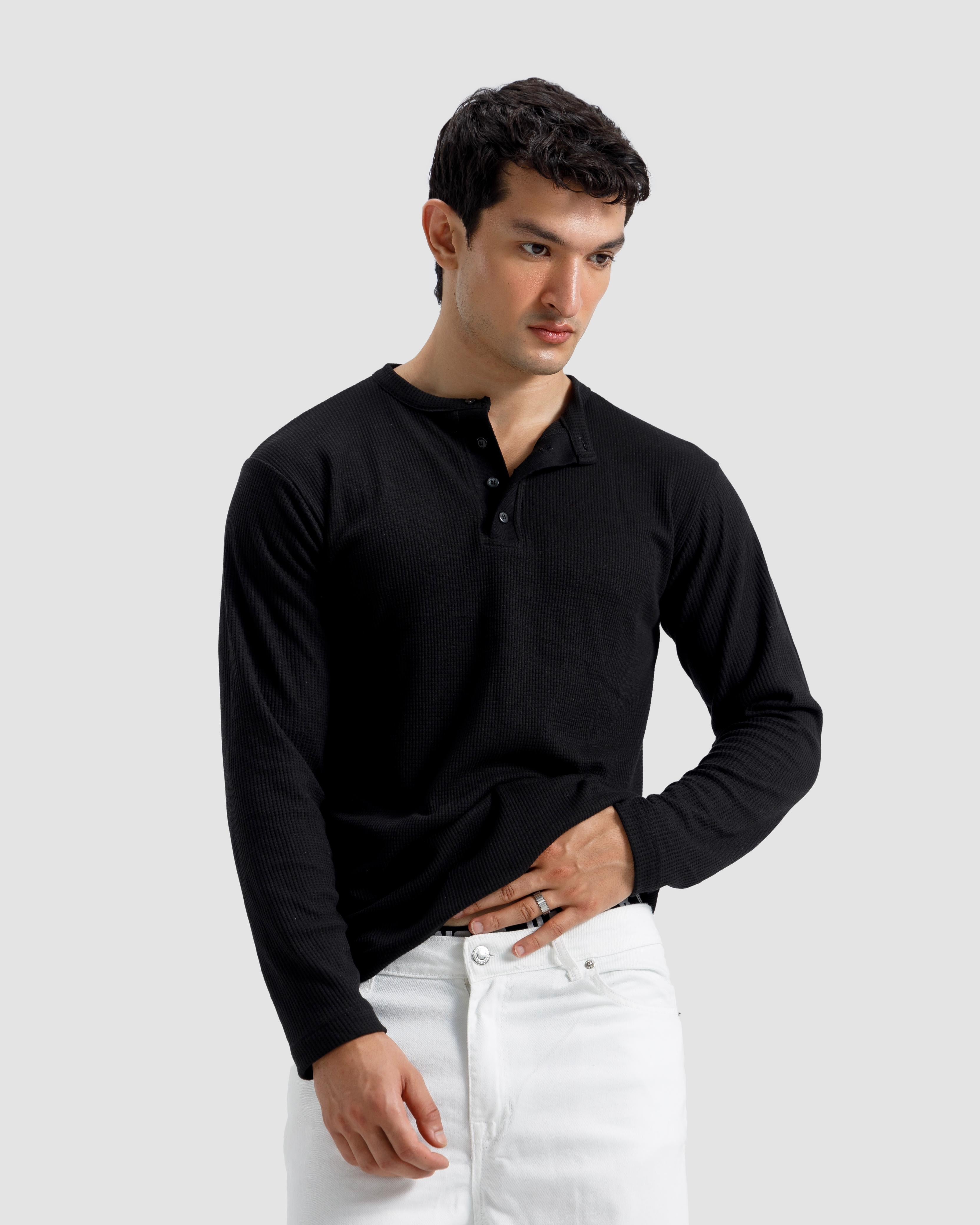 Waffle-Knit Henley Tshirt