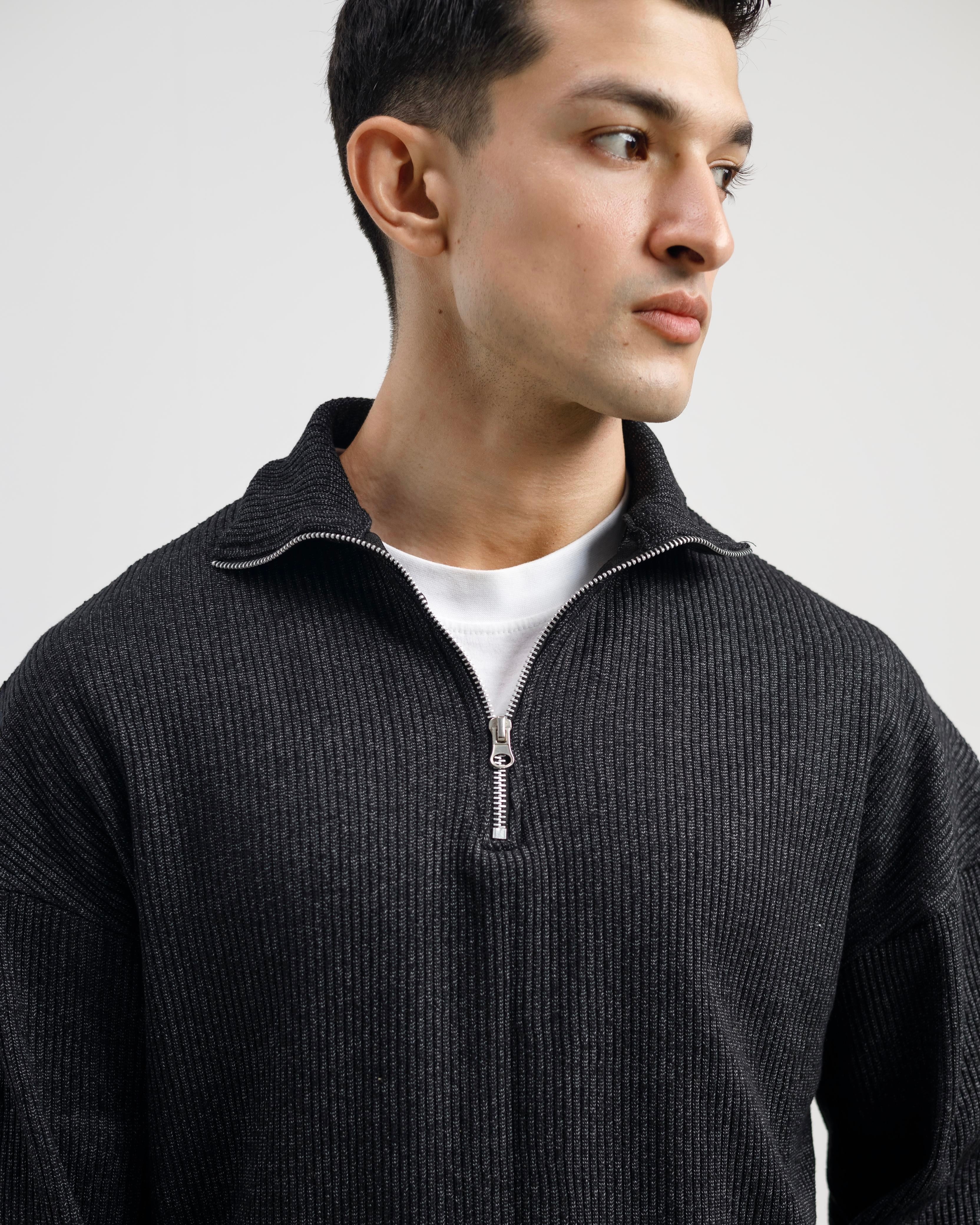 Mock Neck Quarter-Zip Sweater