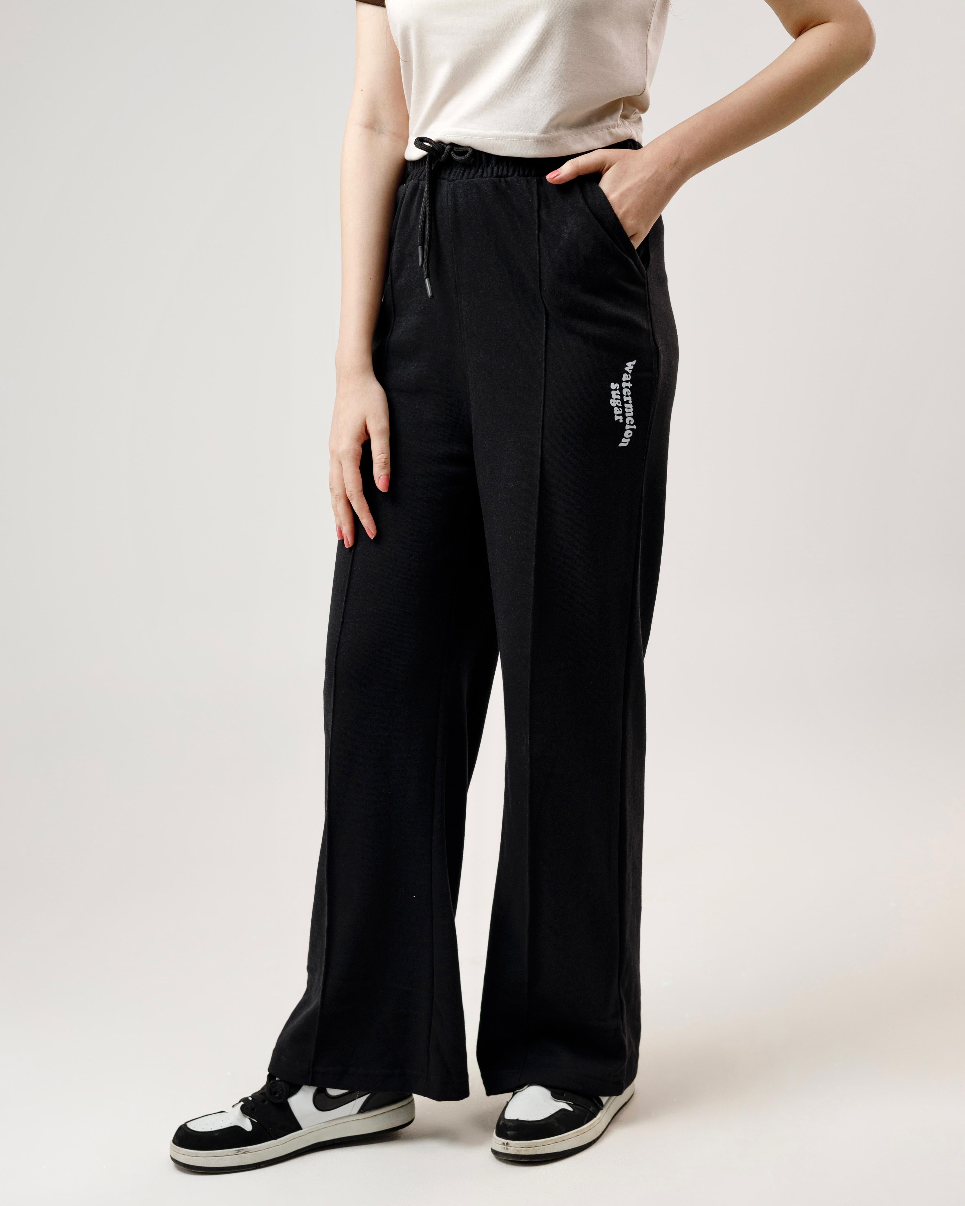 Black Pleated Wide Leg Trousers